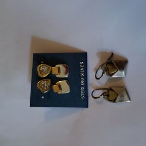 3 pairs of vintage sterling silver, gold tone & crystal Earrings Heart themed